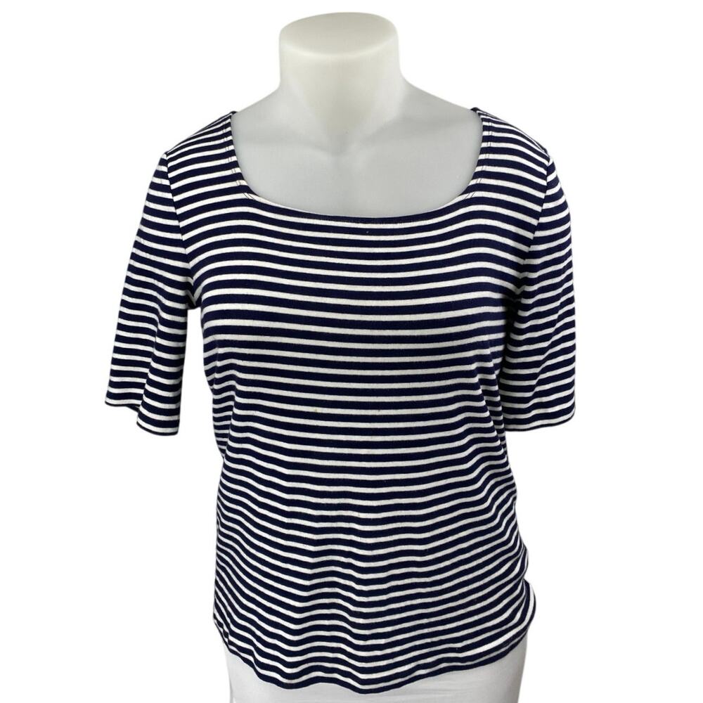 Gap Women's Blue White Striped Square Neck Short Sleeve Knit Tee Shirt Top Sz XL
